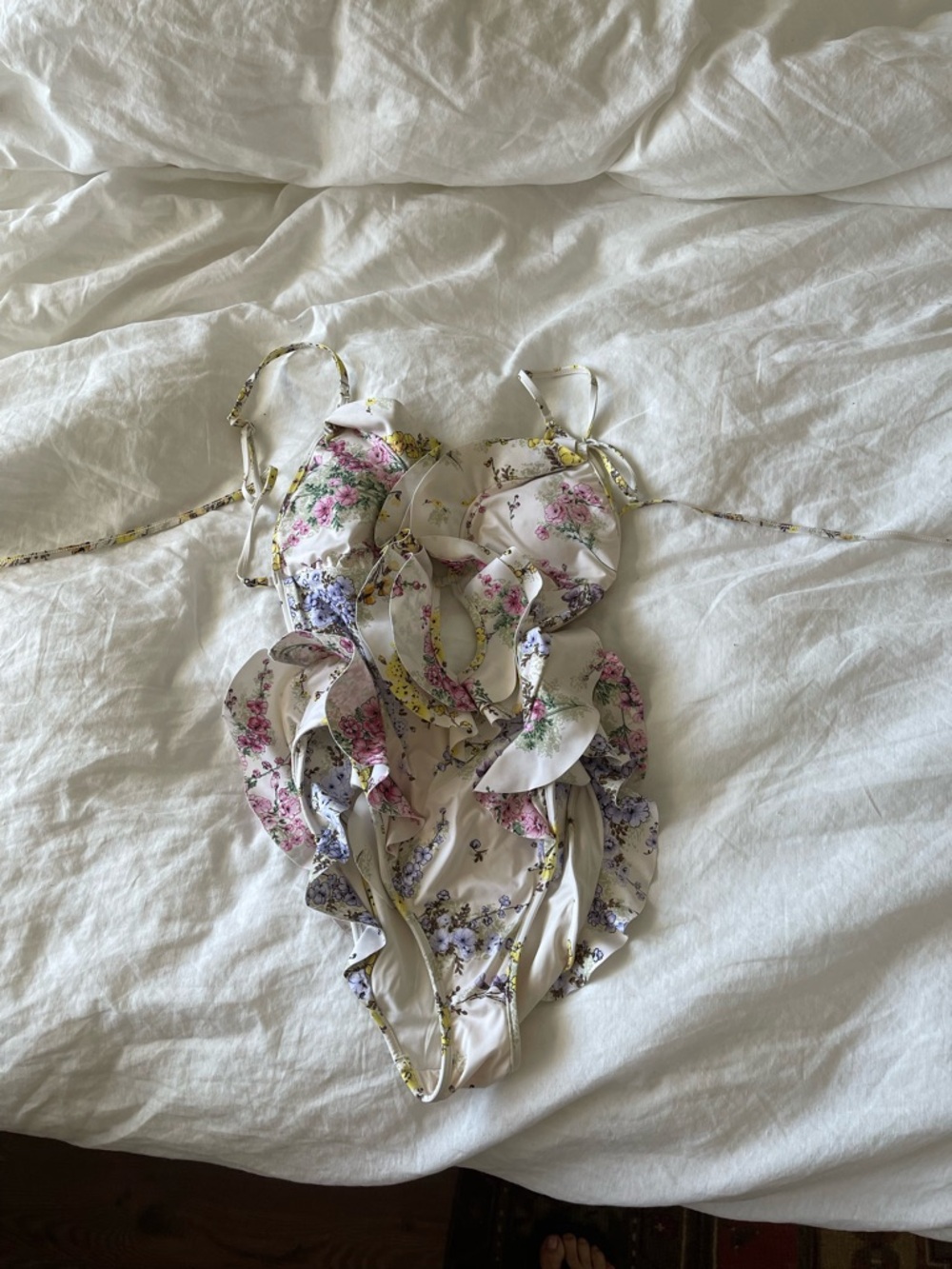 Zimmermann White One-Piece Swimsuit with Pink, Purple & Yellow Floral Print